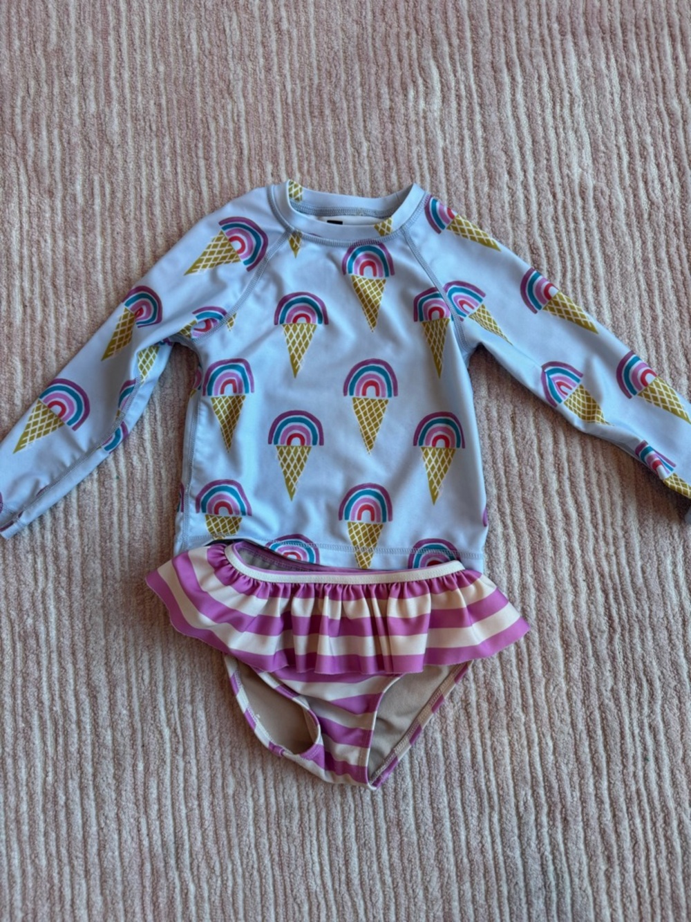 Tea Collection Light Blue Rashguard Set with Pink Striped Skirt